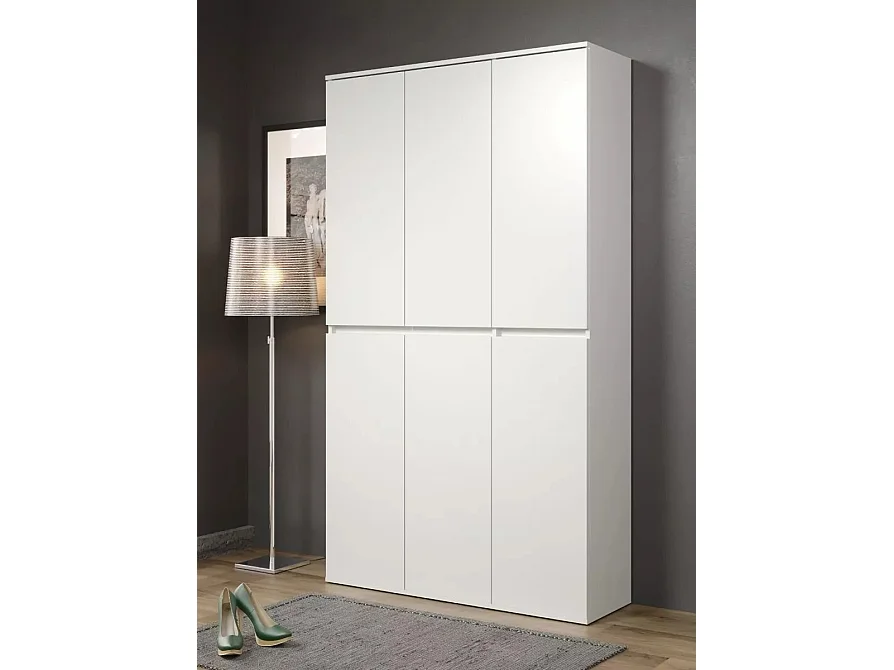Armoire de rangement 6 portes bois mélaminé blanc brillant Narry