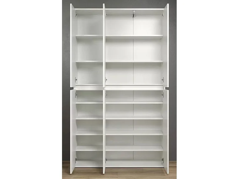 Armoire de rangement 6 portes bois mélaminé blanc brillant Narry