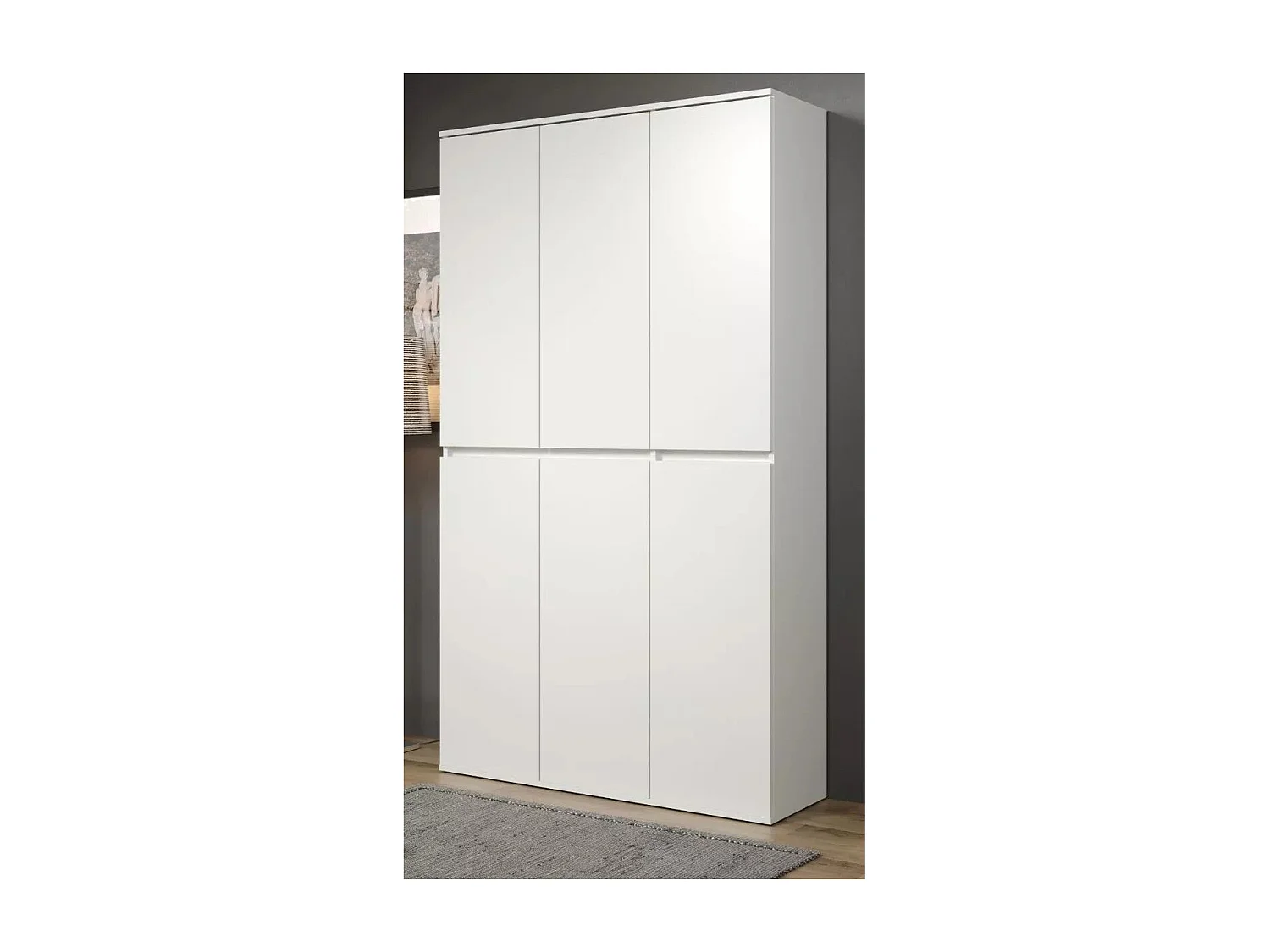 Armoire de rangement 6 portes bois mélaminé blanc brillant Narry