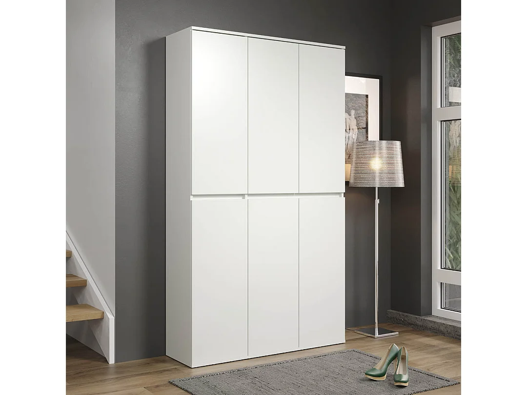 Armoire de rangement 6 portes bois mélaminé blanc brillant Narry