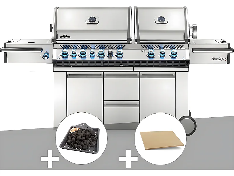 Barbecue à gaz Prestige Pro 825 + Plateau charbon + Pierre à pizza large rectangle - Napoleon