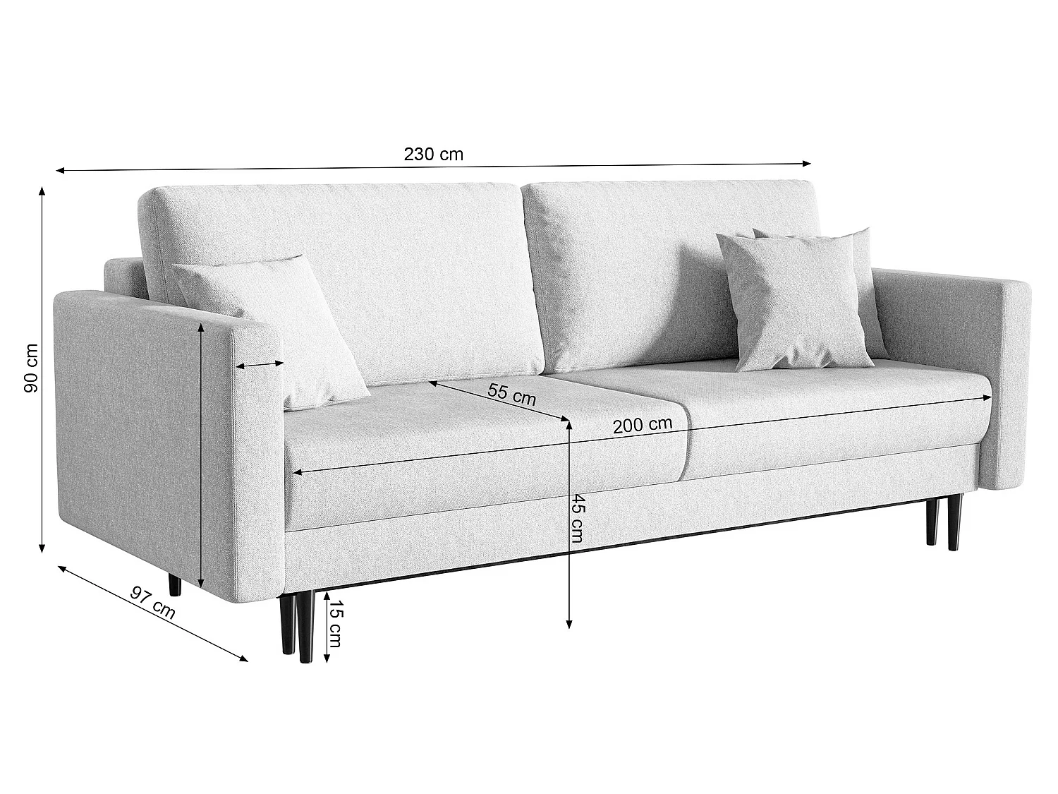 Converteerbare bank - 200 cm - 3 zitplaatsen - hydrofoob fluweel - groen - VALICO