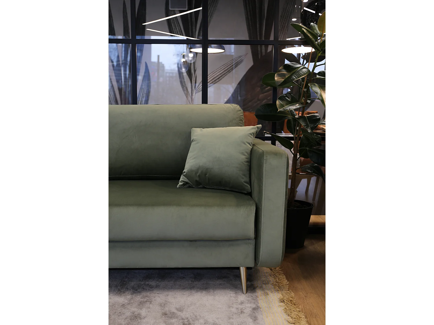 Canapé convertible - 200 cm - 3 places - velours hydrophobe - olive - VALICO