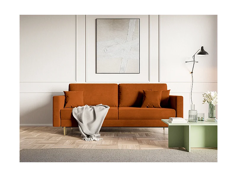 Schlafsofa - 200 cm - 3 Sitze - wasserabweisender Samt - Kupfer - VALICO