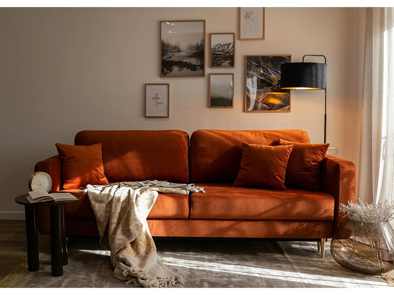 Converteerbare bank - 200 cm - 3 zitplaatsen - hydrofoob fluweel - koper - VALICO