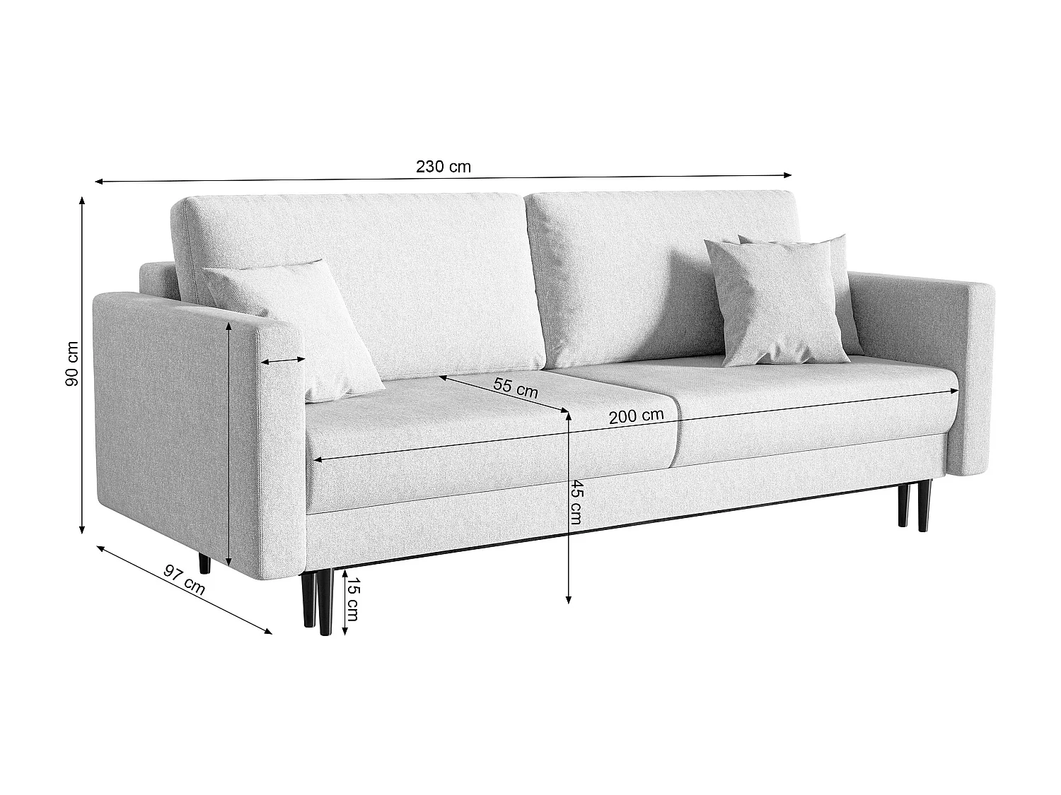 Canapé convertible - 200 cm - 3 places - velours hydrophobe - cuivre - VALICO