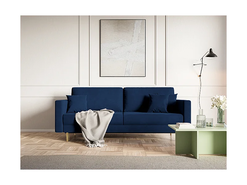 Schlafsofa - 200 cm - 3-Sitzer - wasserabweisender Samt - marineblau - VALICO