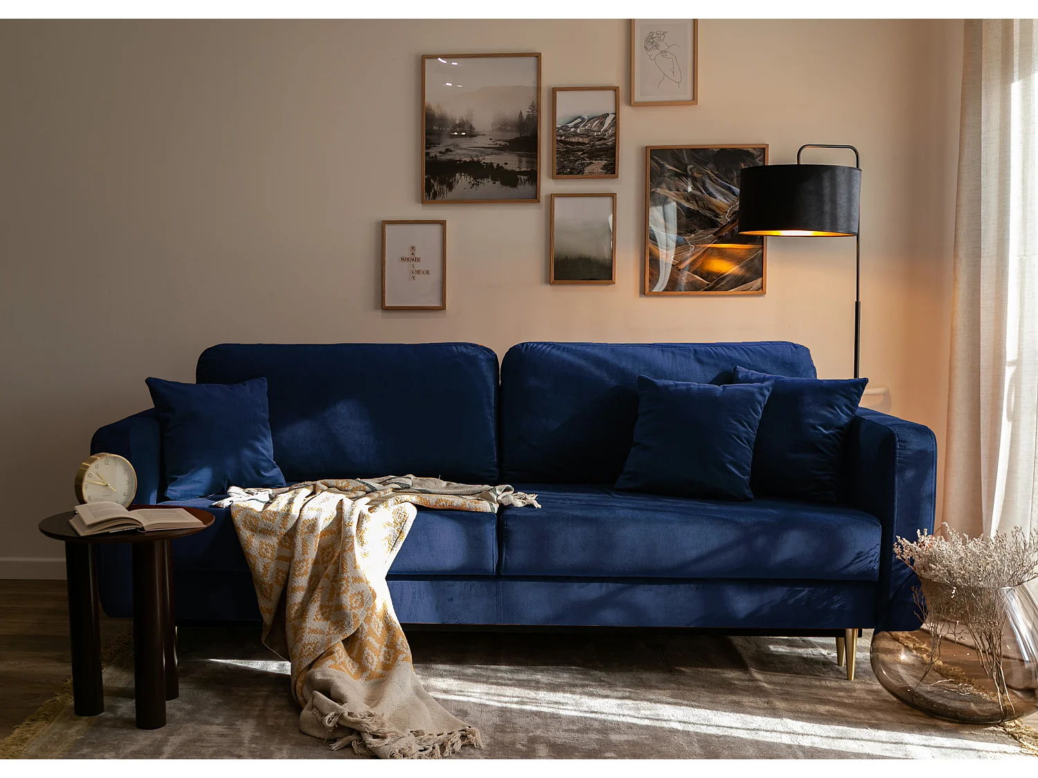 Canapé convertible - 200 cm - 3 places - velours hydrophobe - bleu marin - VALICO