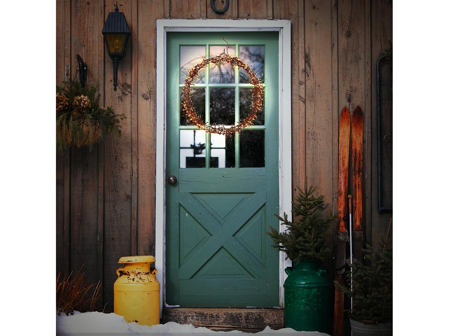 Corona de navidad iluminada para ventana o puerta 400LEDs blanco cálido Ø 48cm