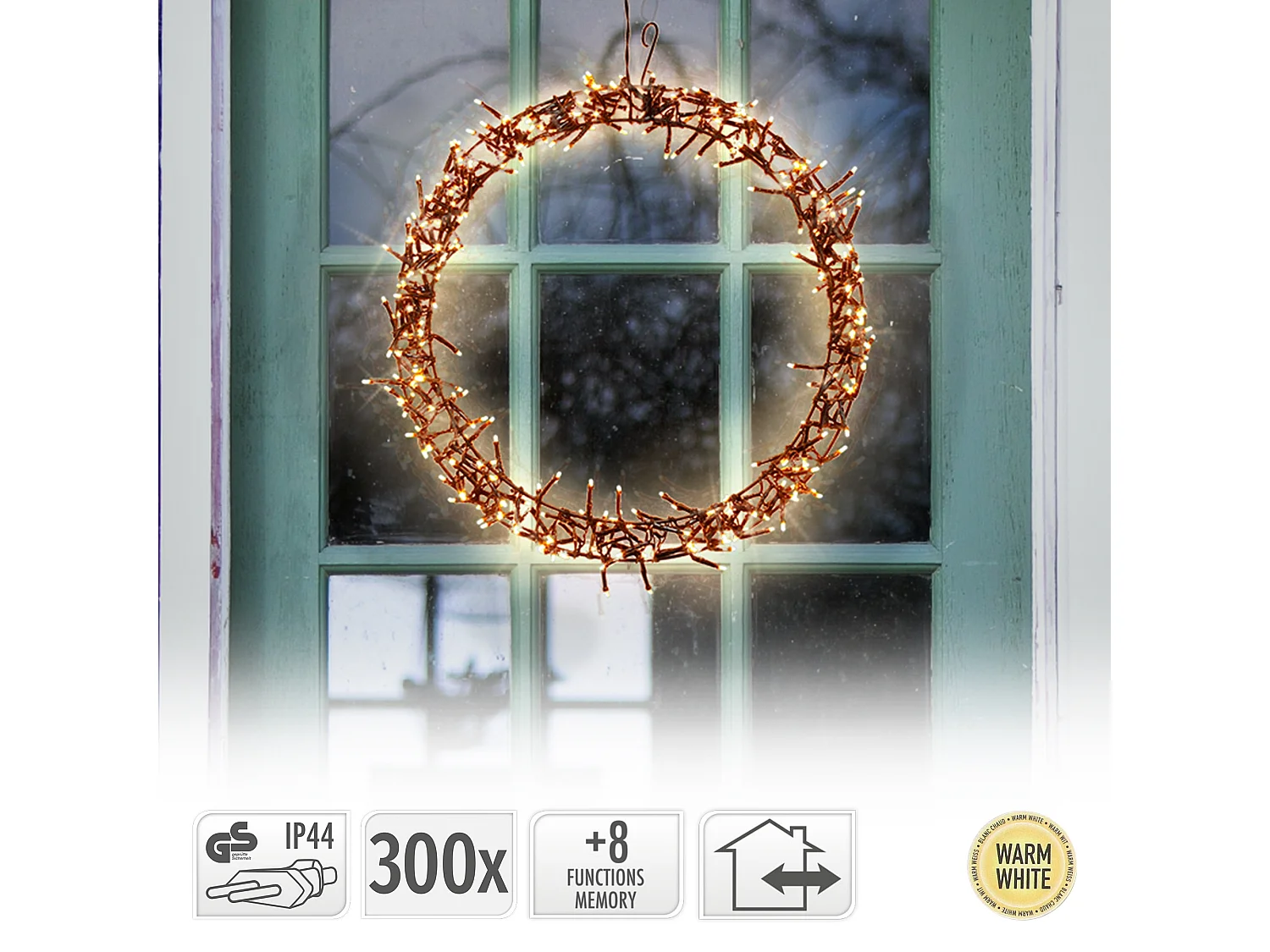 Ghirlanda luminosa decorazione natalizia per porta/finestra 300 LED bianco caldo