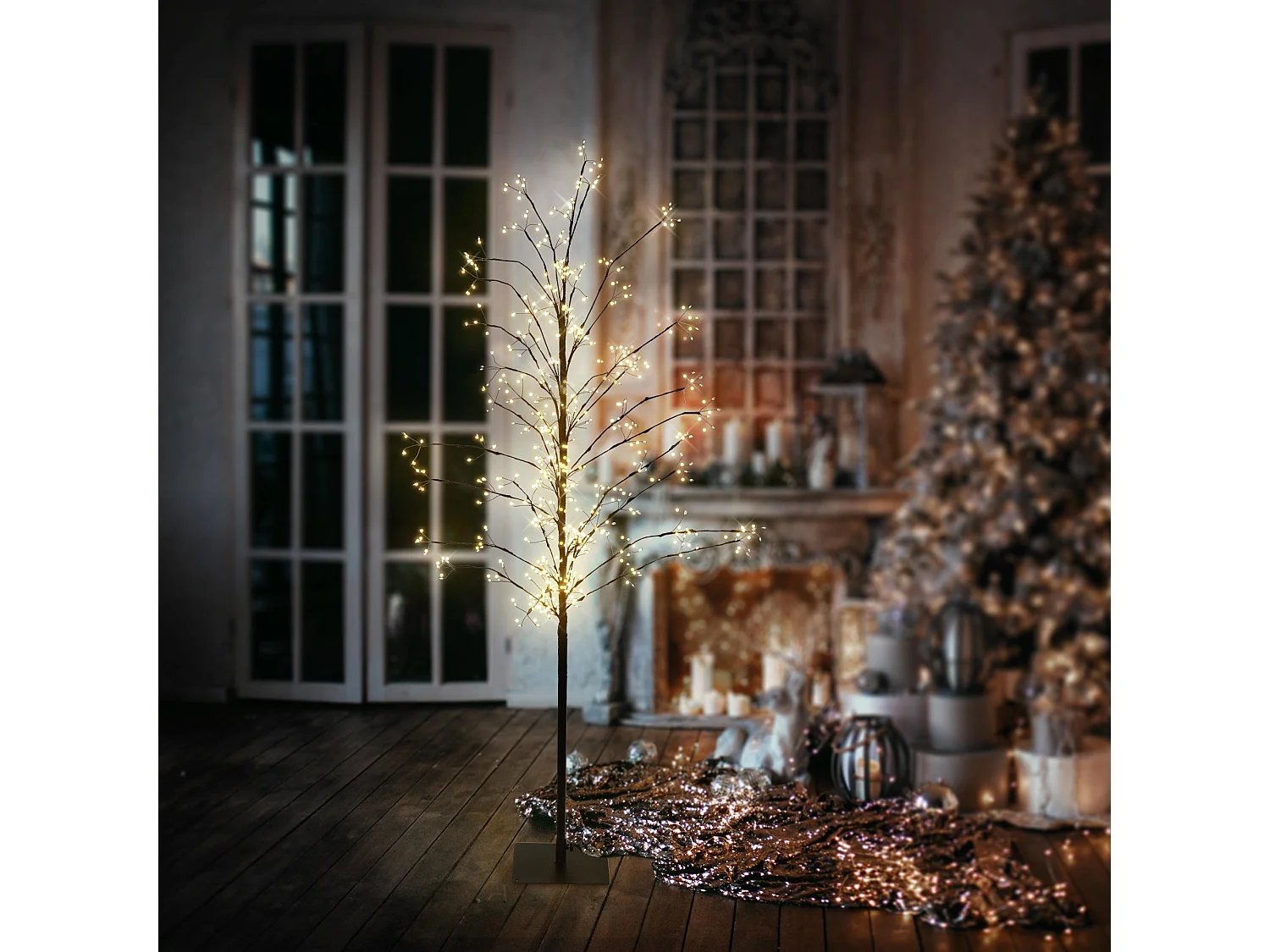 Árbol decorativo de navidad con 360 LEDs luminoso con temporizador blanco cálido