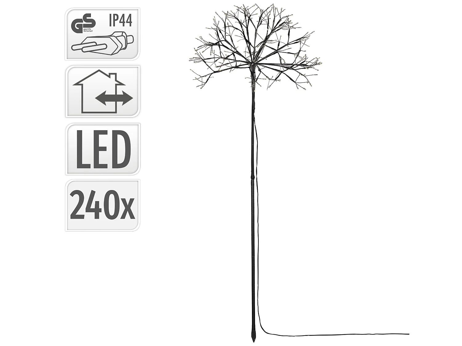 Albero luminoso a LED per interni esterni 240 LED bianco caldo altezza 1 m IP44