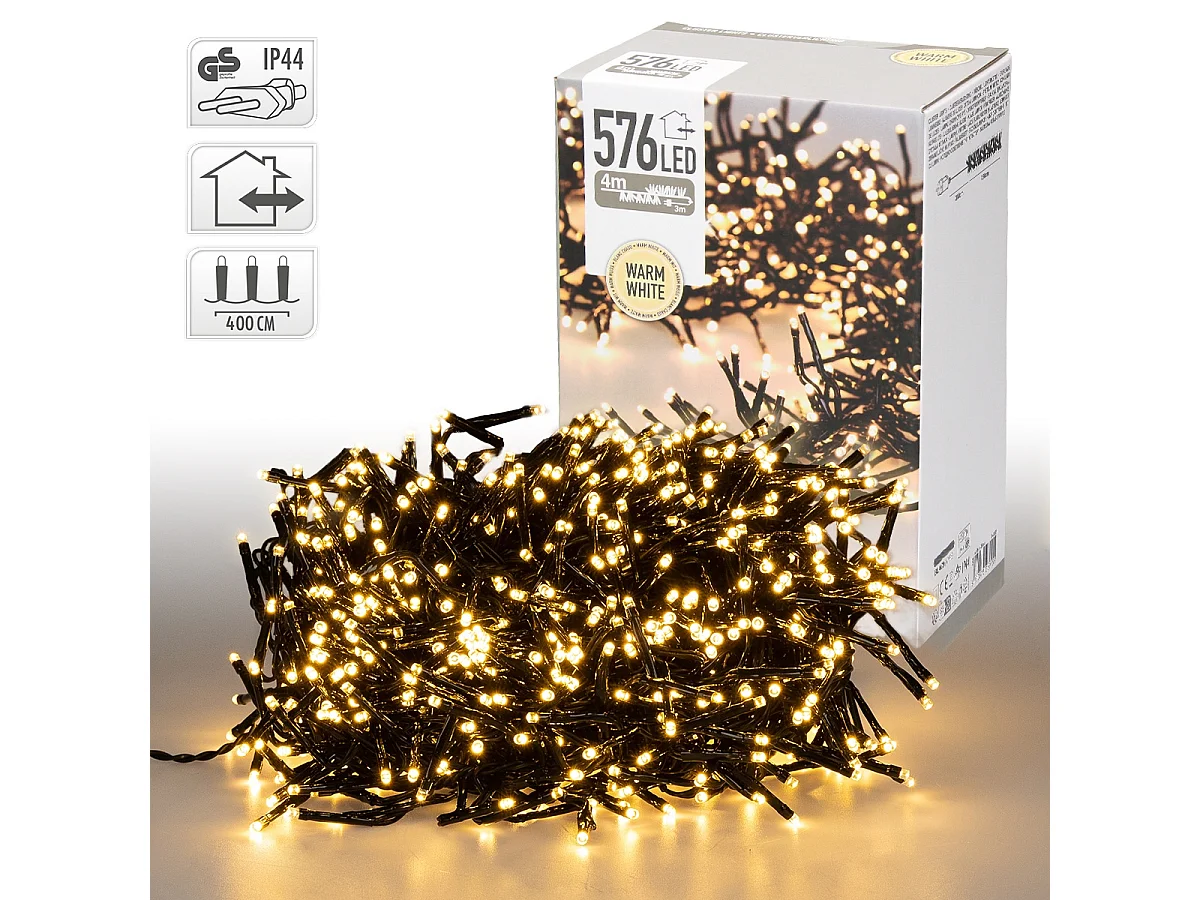 ECD Germany Luces navideñas 576 LEDs 4,2m blanco cálido guirnalda luminosa impermeable interior/exterior IP44 iluminación para árbol de navidad
