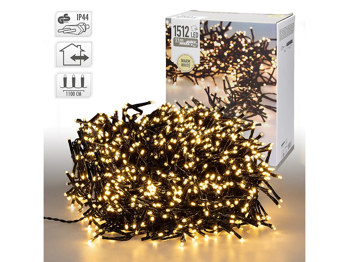Cadena de luces de hadas 1512 LEDs iluminación navideña blanco cálido adorno 11m