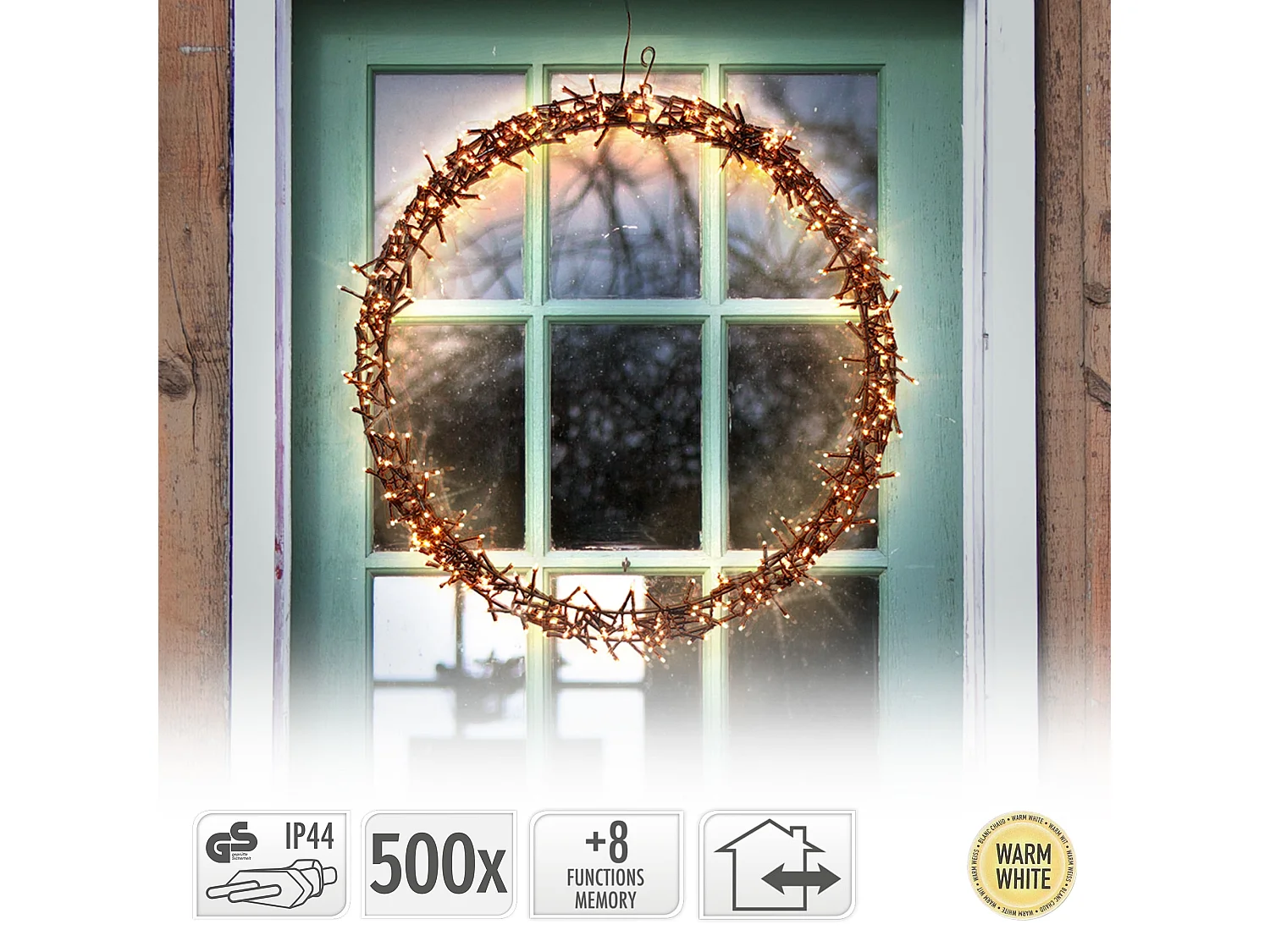 Ghirlanda luminosa decorativa di natale per porta/finestra 500 LED bianco caldo