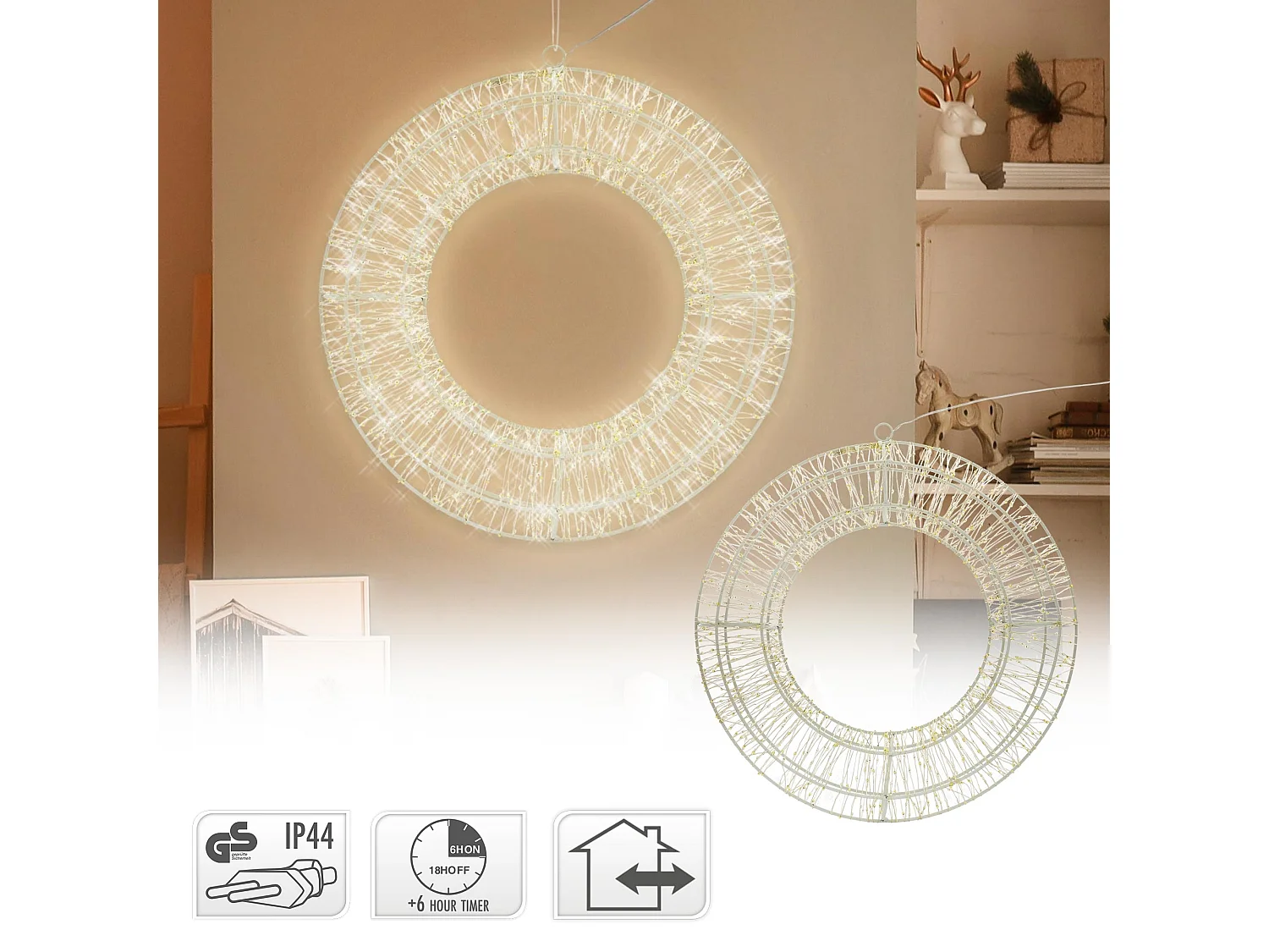 Couronne avec 1440 LEDs de Noël blanc chaud décoration lumineuse ronde Ø 50 cm