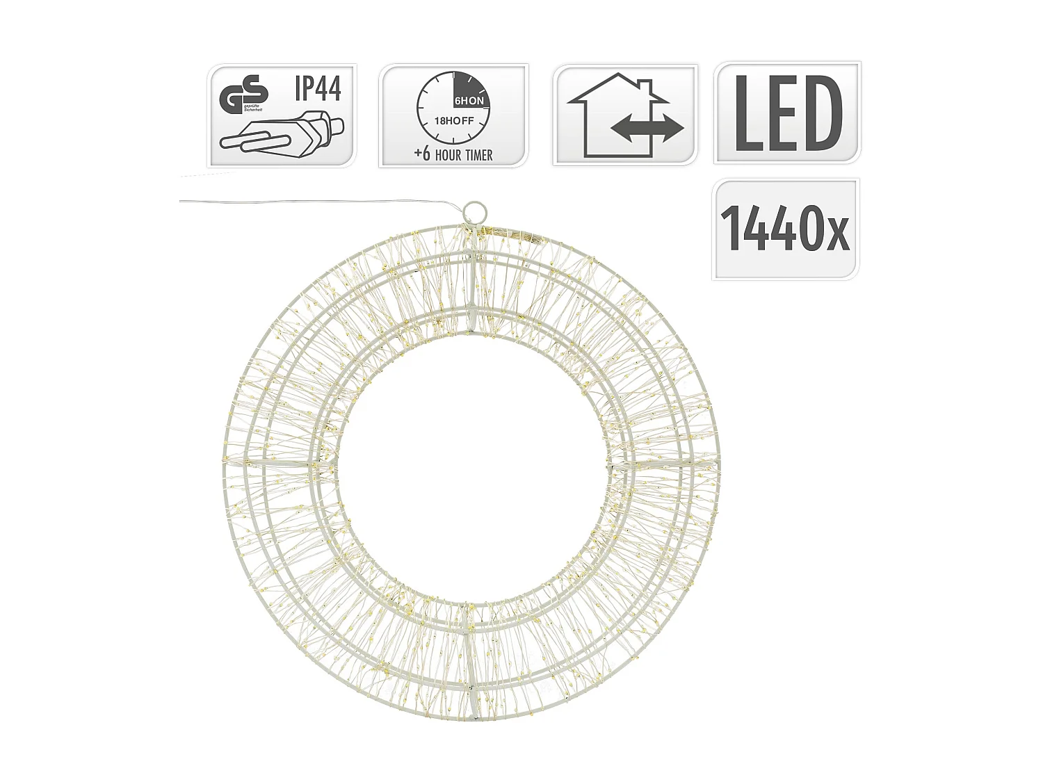 Couronne avec 1440 LEDs de Noël blanc chaud décoration lumineuse ronde Ø 50 cm