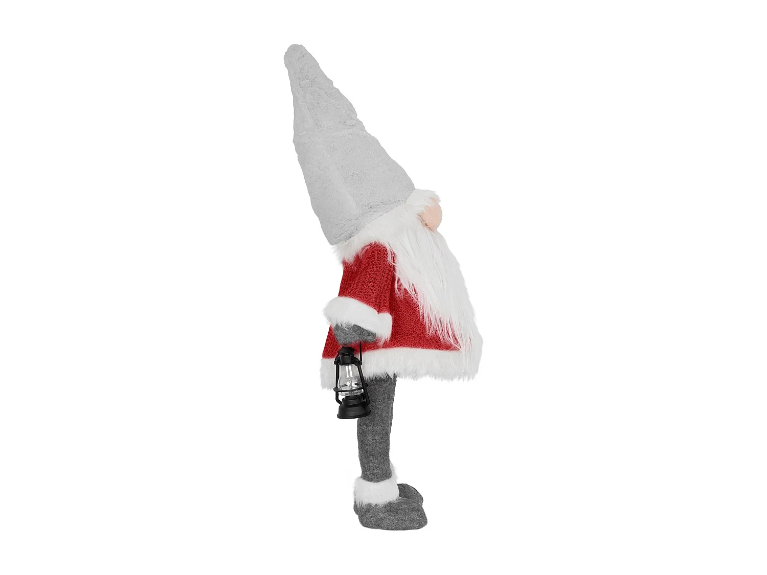 Gnome de Noël ornement poupée lanterne LED à piles figurine d'elfe rouge 80 cm