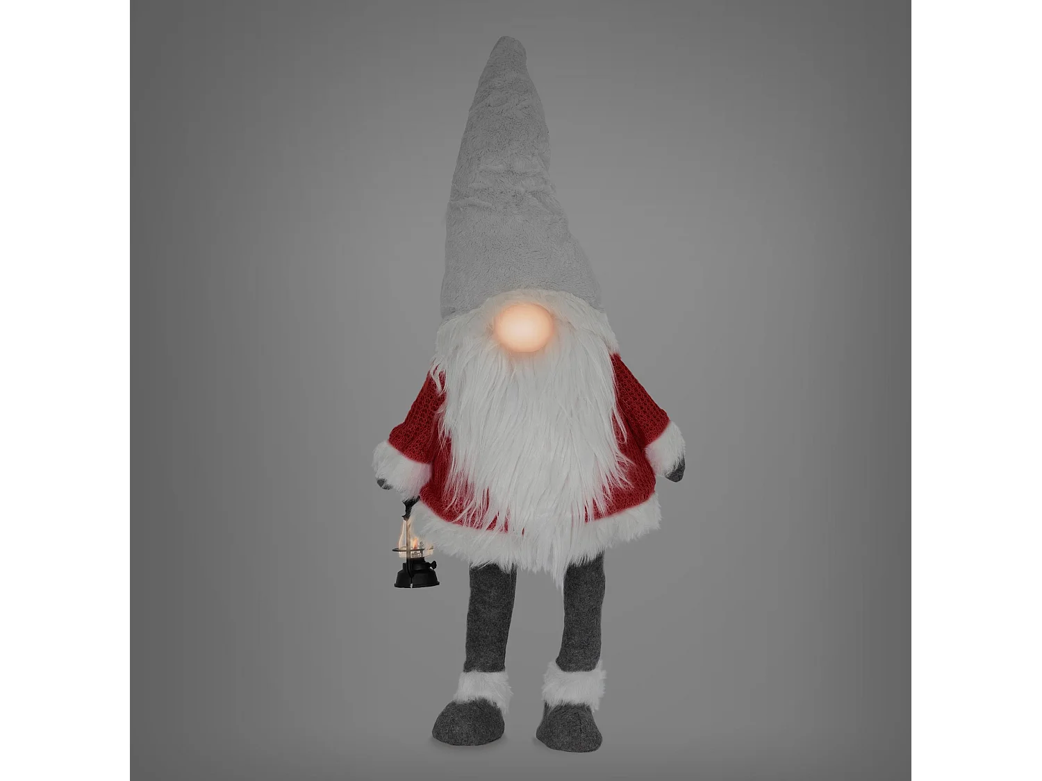 Gnome de Noël ornement poupée lanterne LED à piles figurine d'elfe rouge 80 cm
