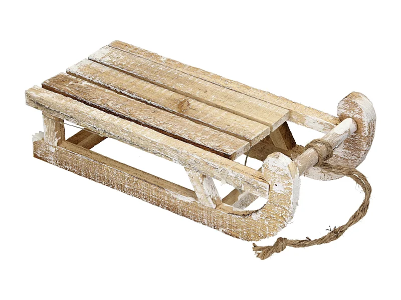 ECD Germany LED Deko Schlitten Holz Braun 25LED Warmweiß 31,5cm, Batterriebetrieben, Dekoschlitten mit Timer, Weihnachtsdeko Weihnachten Holzschlitten