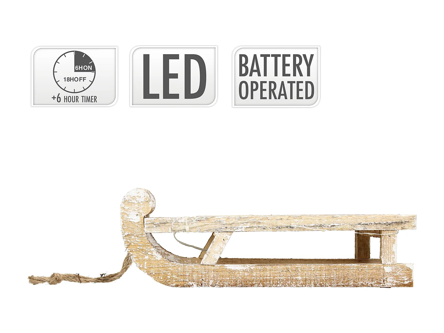 Trineo decorativo navidad madera marrón natural con LED blanco cálido 31,5 cm