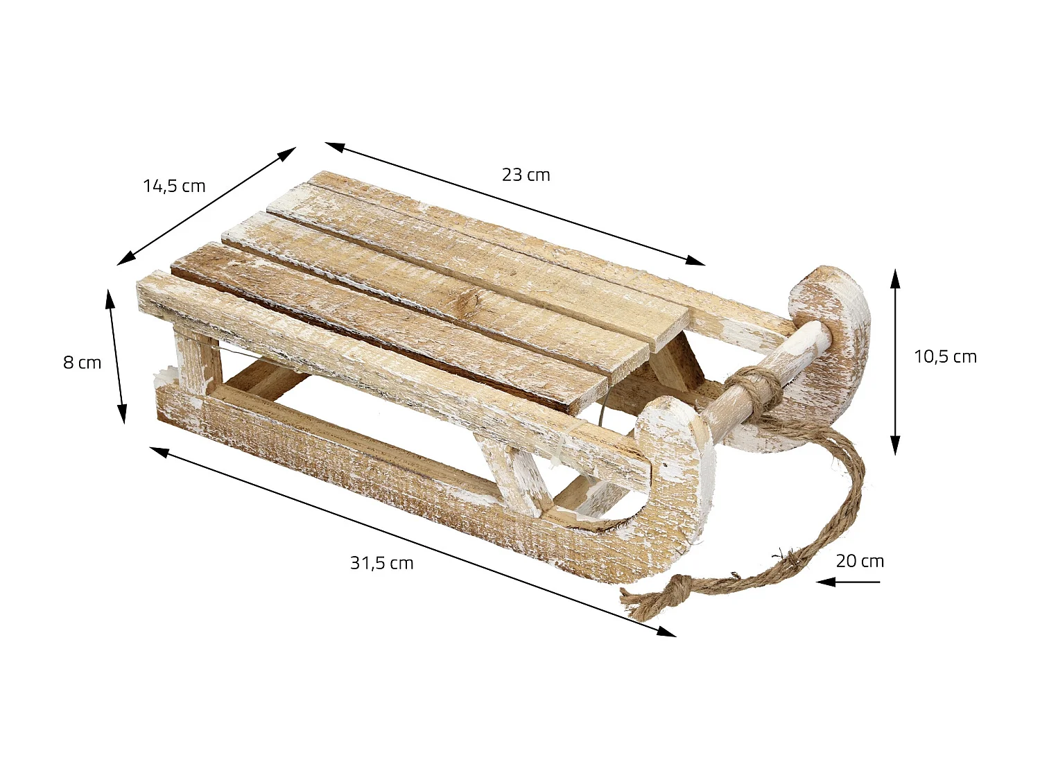 Trineo decorativo navidad madera marrón natural con LED blanco cálido 31,5 cm