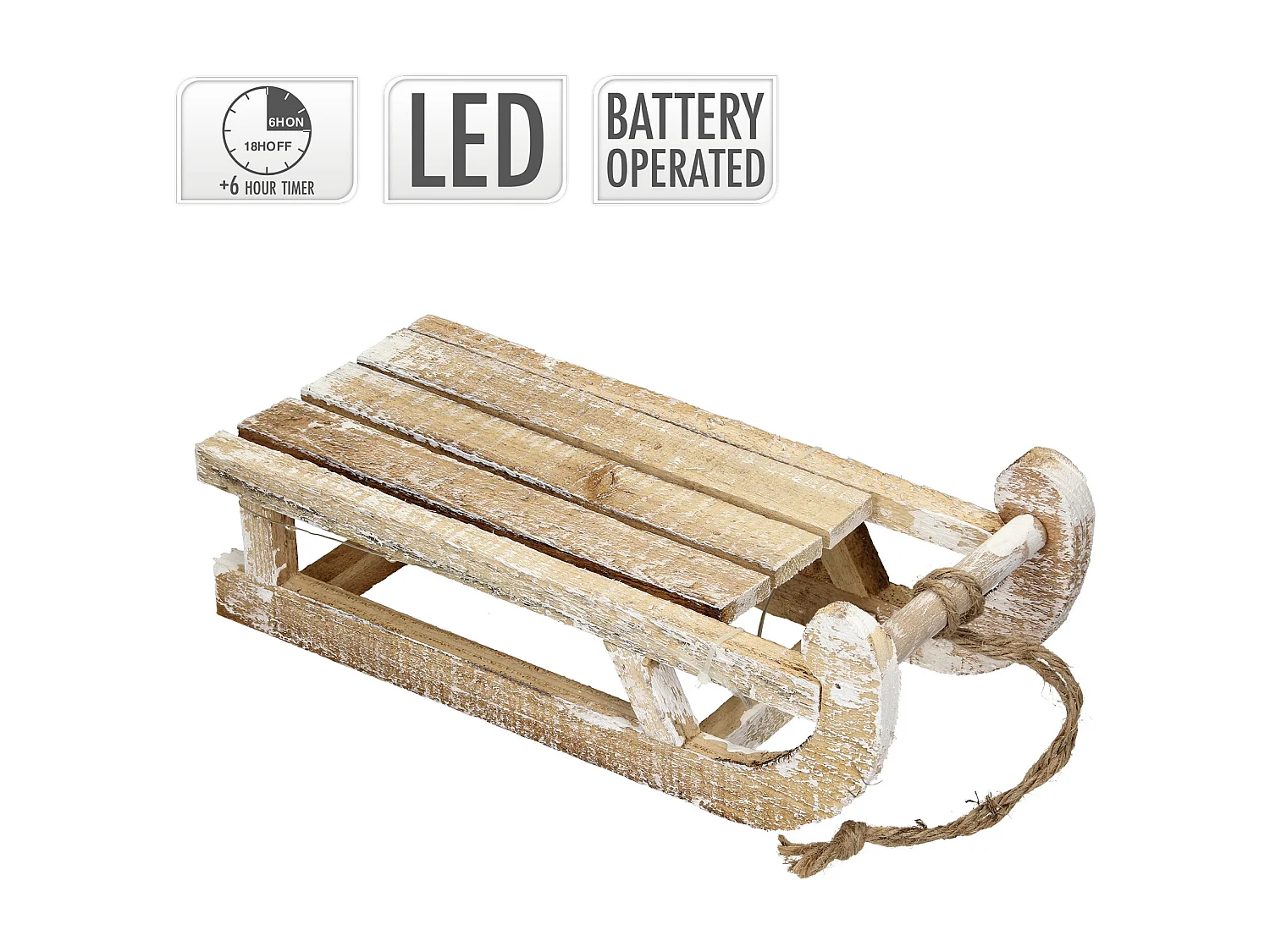 Trineo decorativo navidad madera marrón natural con LED blanco cálido 31,5 cm