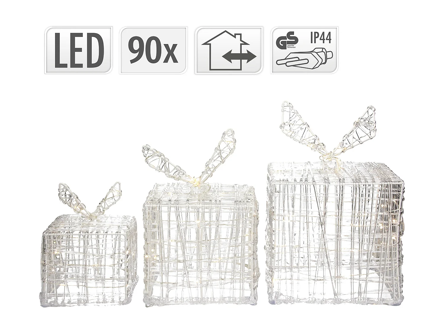 Set di 3 Scatole regalo luminose 90 LED bianco caldo decorazione natalizia IP44