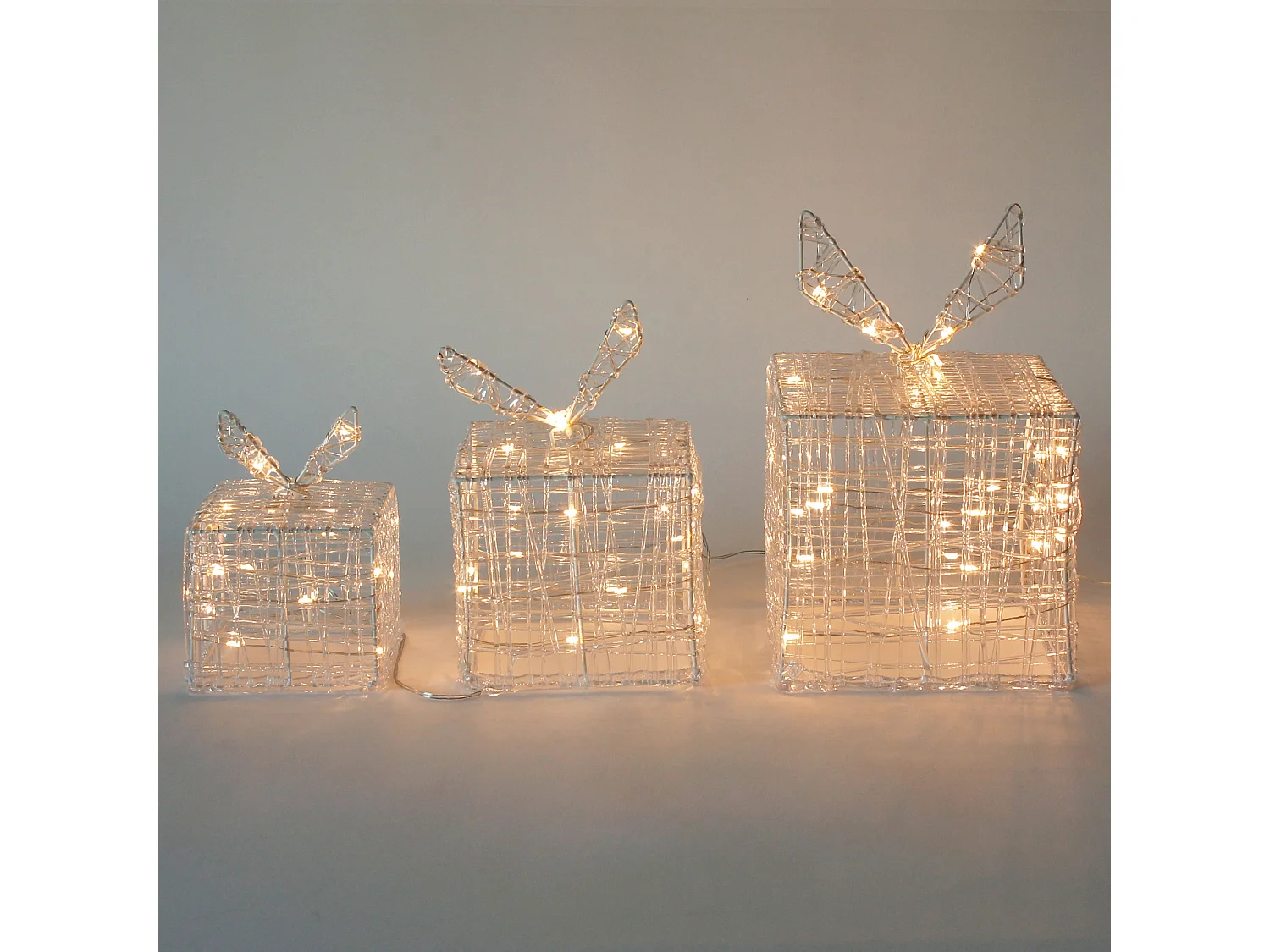 Set di 3 Scatole regalo luminose 90 LED bianco caldo decorazione natalizia IP44