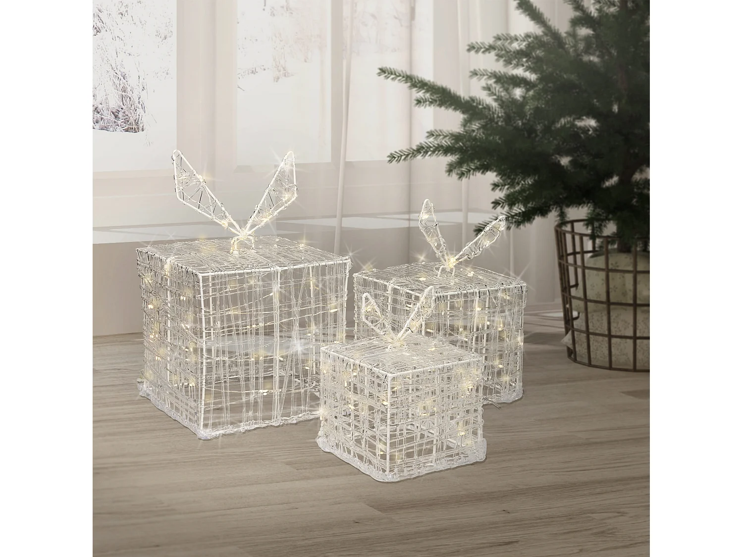 Set di 3 Scatole regalo luminose 90 LED bianco caldo decorazione natalizia IP44