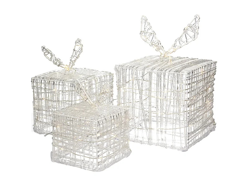Set 3x boîtes cadeaux 90 LEDs illuminées blanc chaud décoration sapin de Noël
