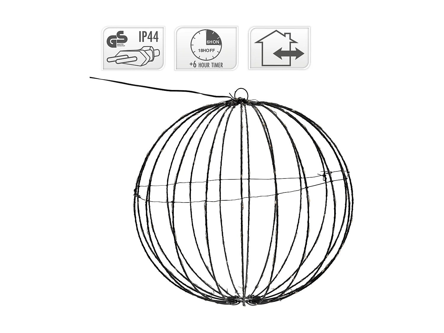 Sfera luminosa con 240 LED natalizia Ø 40 cm IP44 bianco extra caldo in metallo