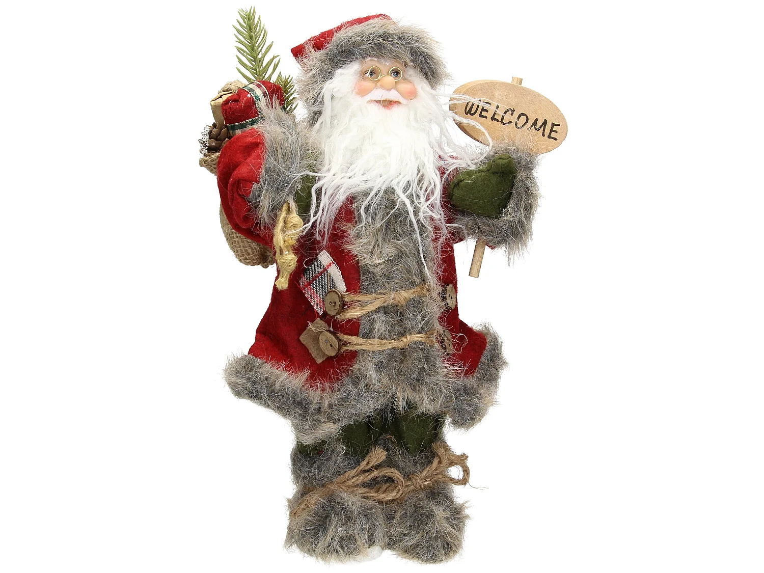 Décoration Père Noël figurine Welcome de Noël poupée de collection rouge 37 cm
