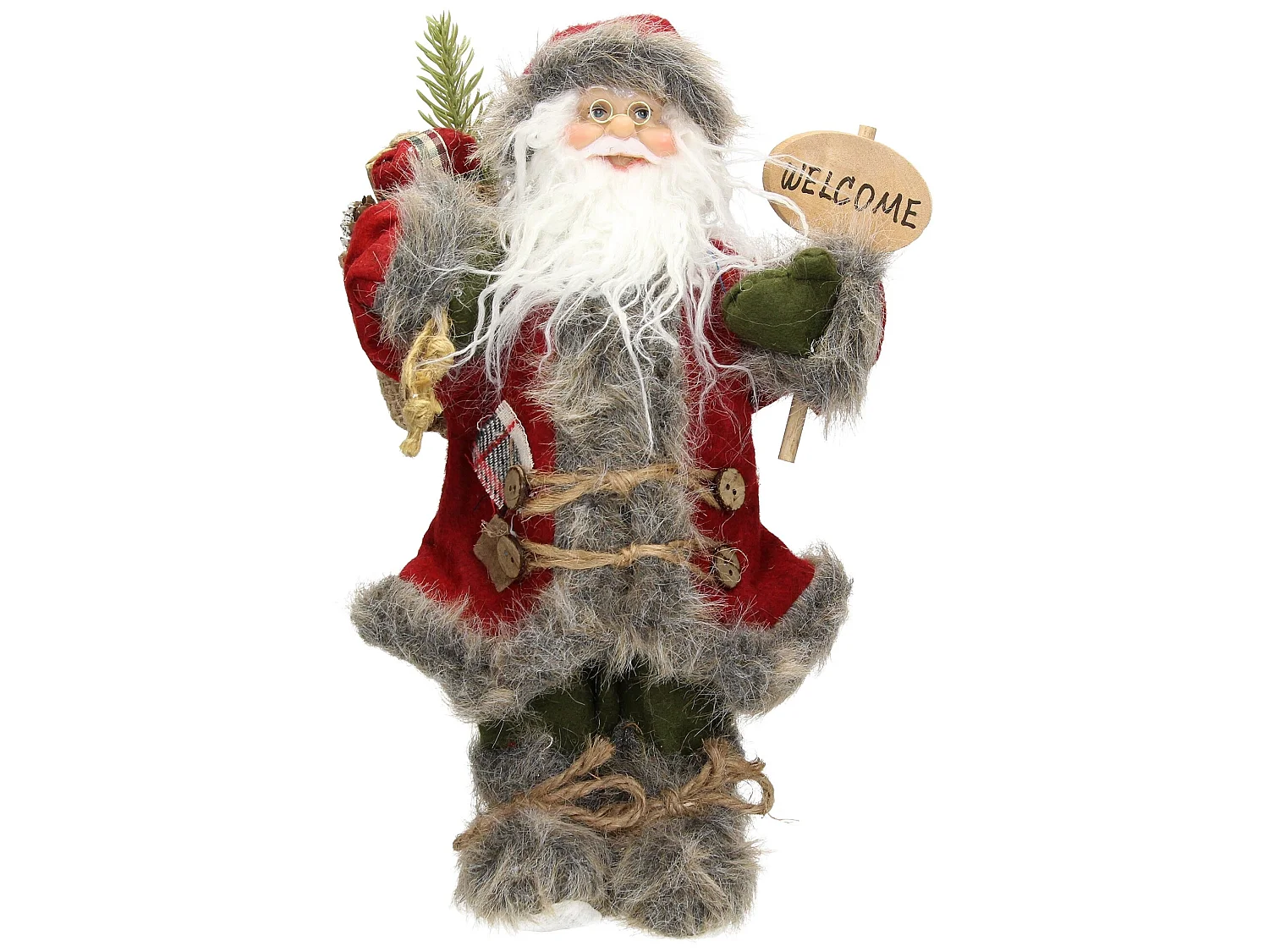 Décoration Père Noël figurine Welcome de Noël poupée de collection rouge 37 cm