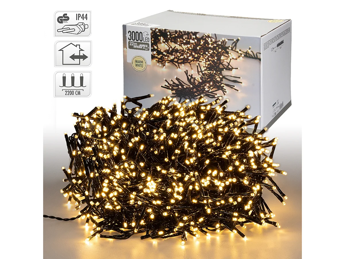 Guirlande lumineuse 3000 LEDs cluster éclairage blanc chaud intérieur/extérieur