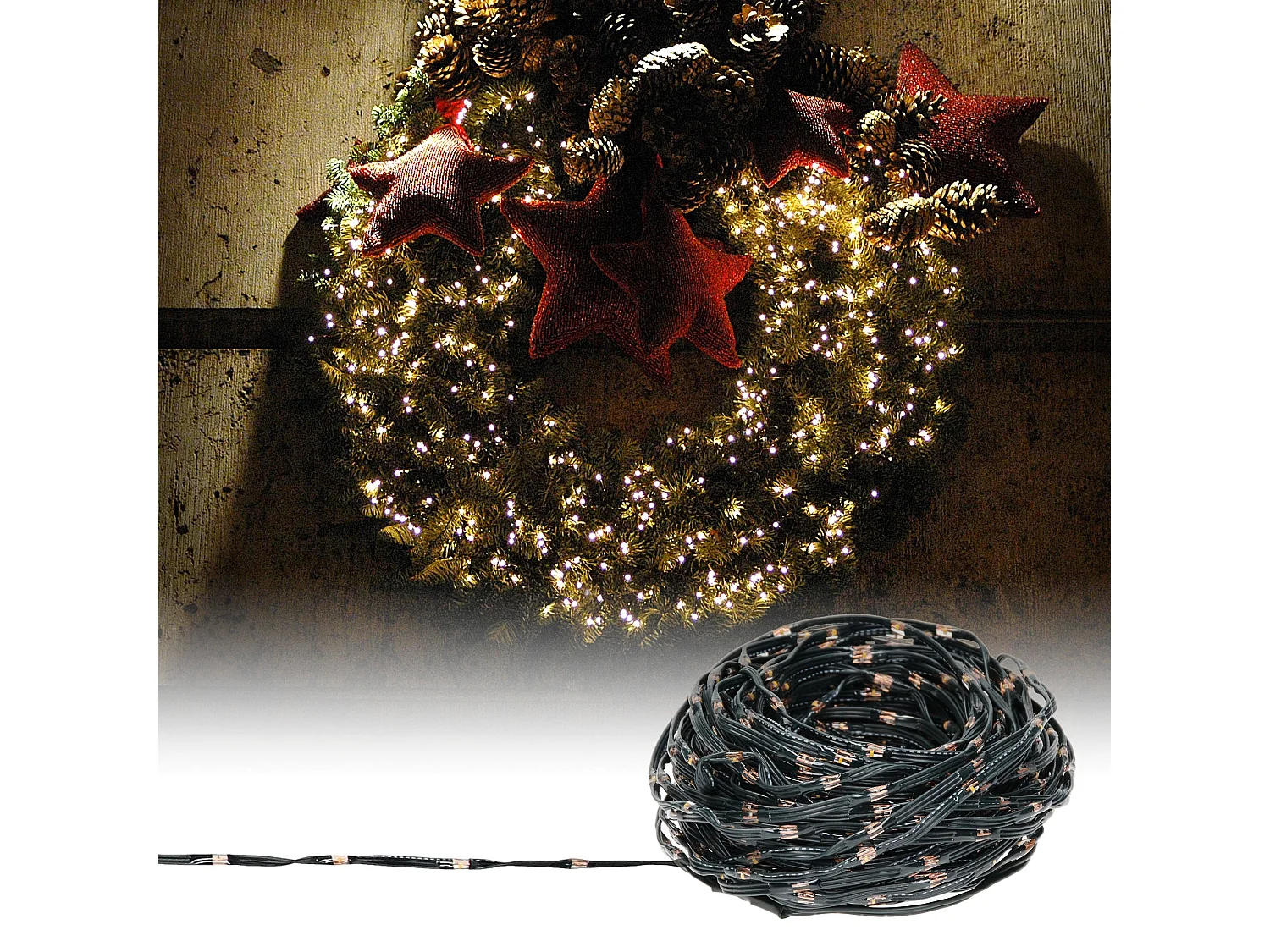 Catena luminosa natalizia a grappolo ghirlanda 600 LED Micro bianco caldo IP44