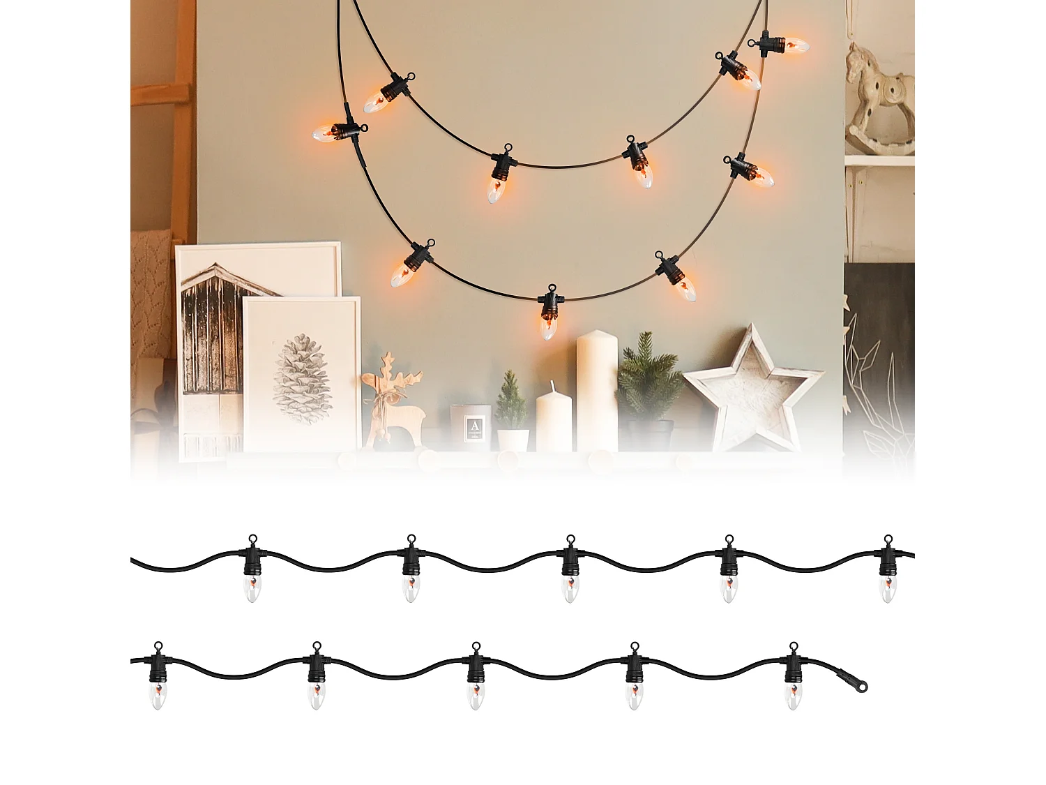 Guirlande lumineuse 10 LED blanc chaud avec effet de flamme décorations de Noël