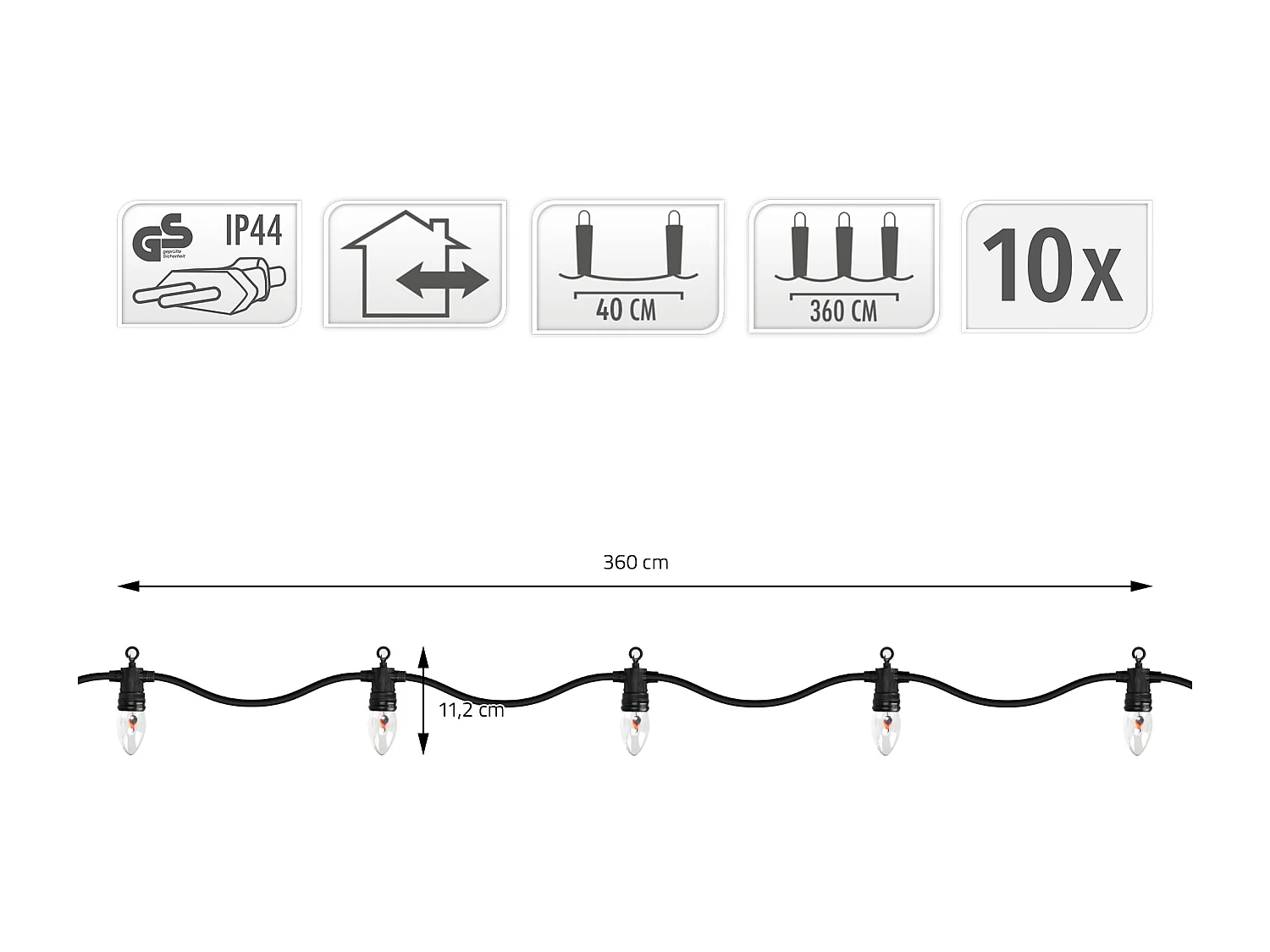 Guirlande lumineuse 10 LED blanc chaud avec effet de flamme décorations de Noël