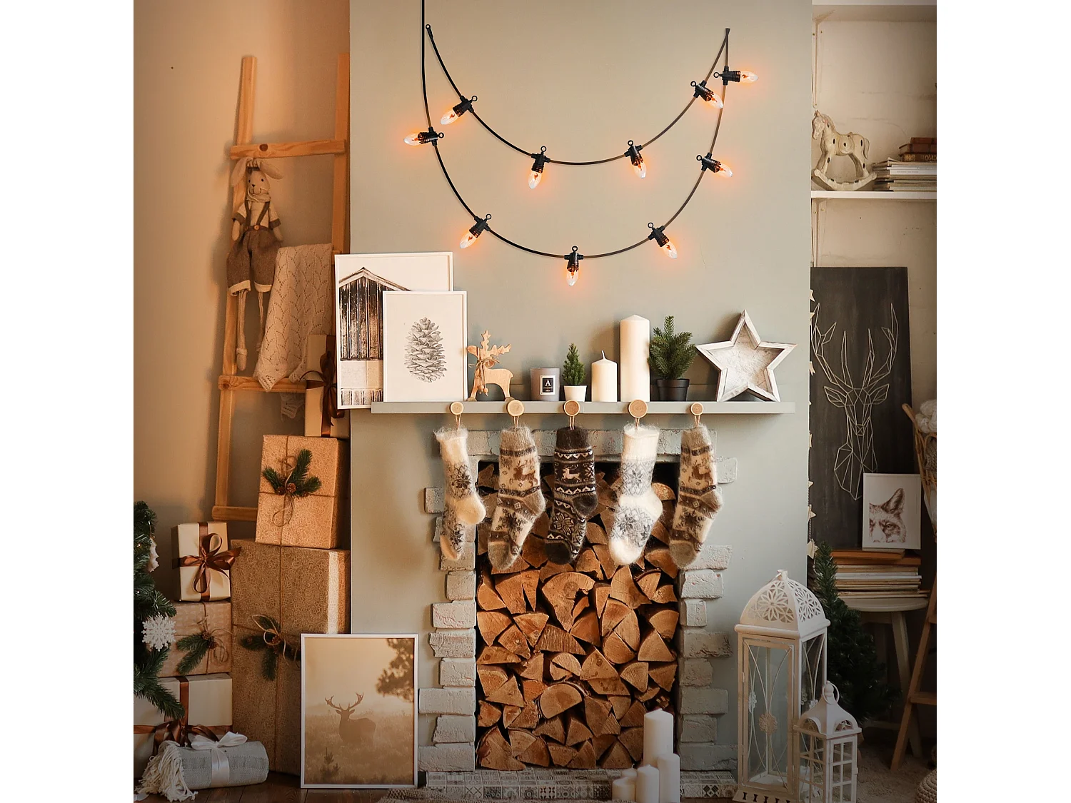 Guirlande lumineuse 10 LED blanc chaud avec effet de flamme décorations de Noël