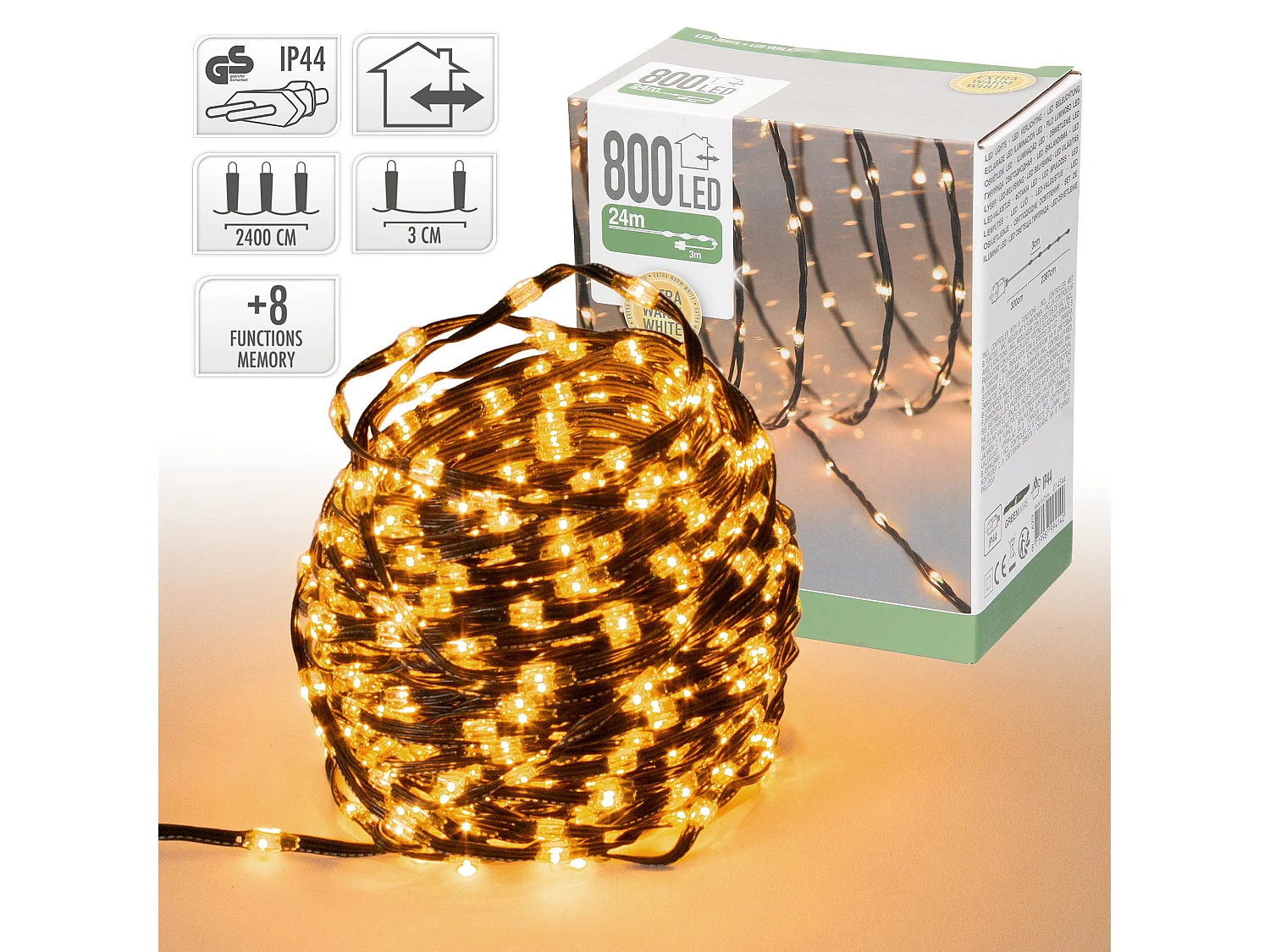 Cadena de luces de hada 800 LEDs blanco cálido 24m decoración navideña guirnalda