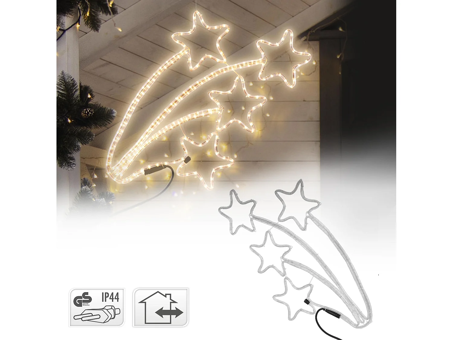 Estrella fugaz cuádruple 216 LEDs blanco cálido decoración navideña ventana 6m