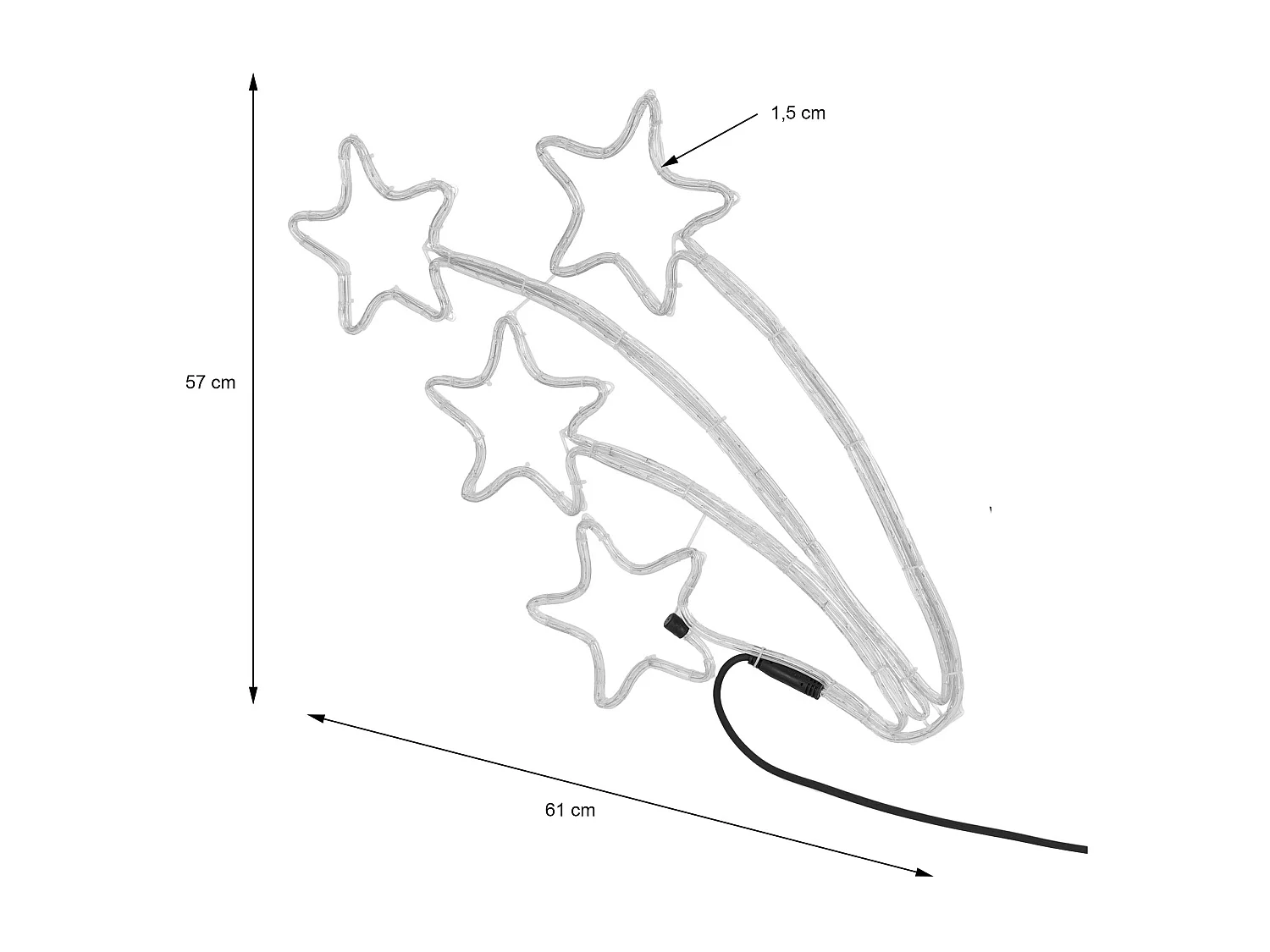 Estrella fugaz cuádruple 216 LEDs blanco cálido decoración navideña ventana 6m