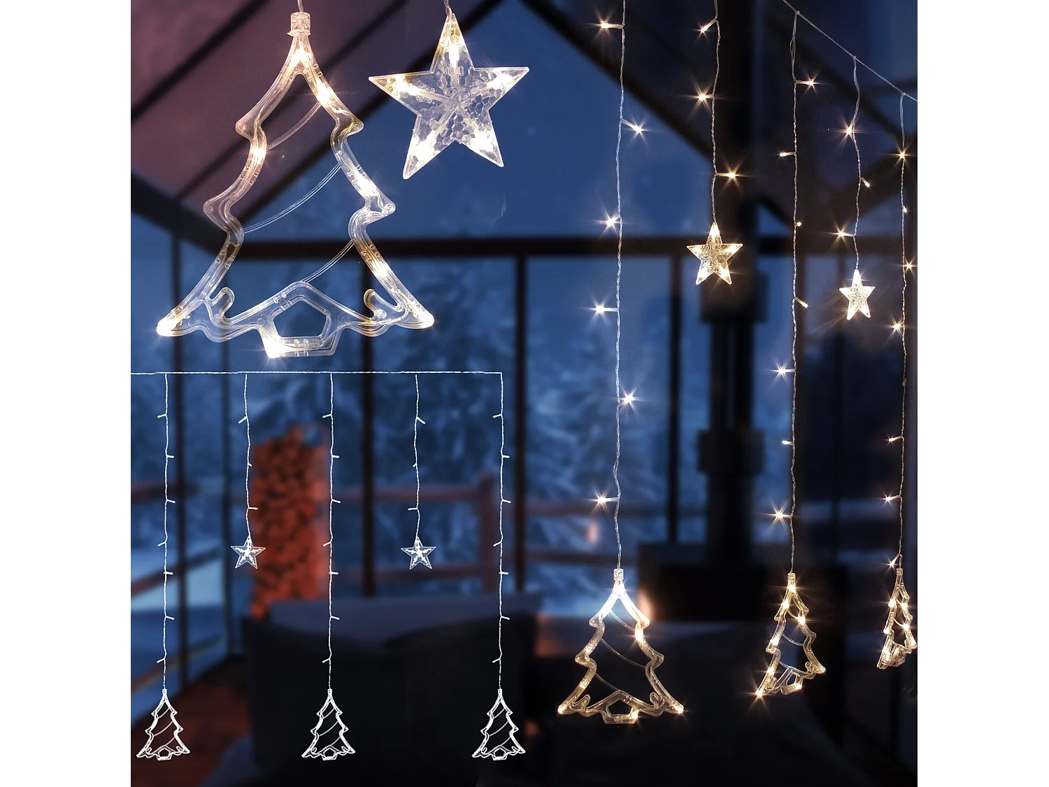 Tenda luminosa natalizia 138 LED fiocco di neve bianco caldo timer e 8 funzioni