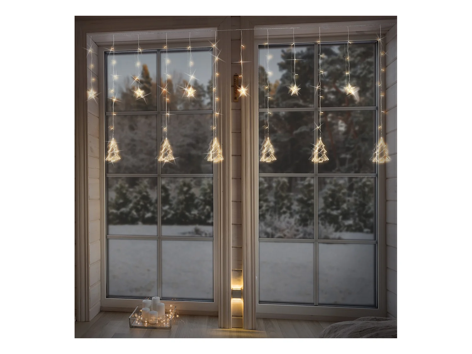 Tenda luminosa natalizia 138 LED fiocco di neve bianco caldo timer e 8 funzioni