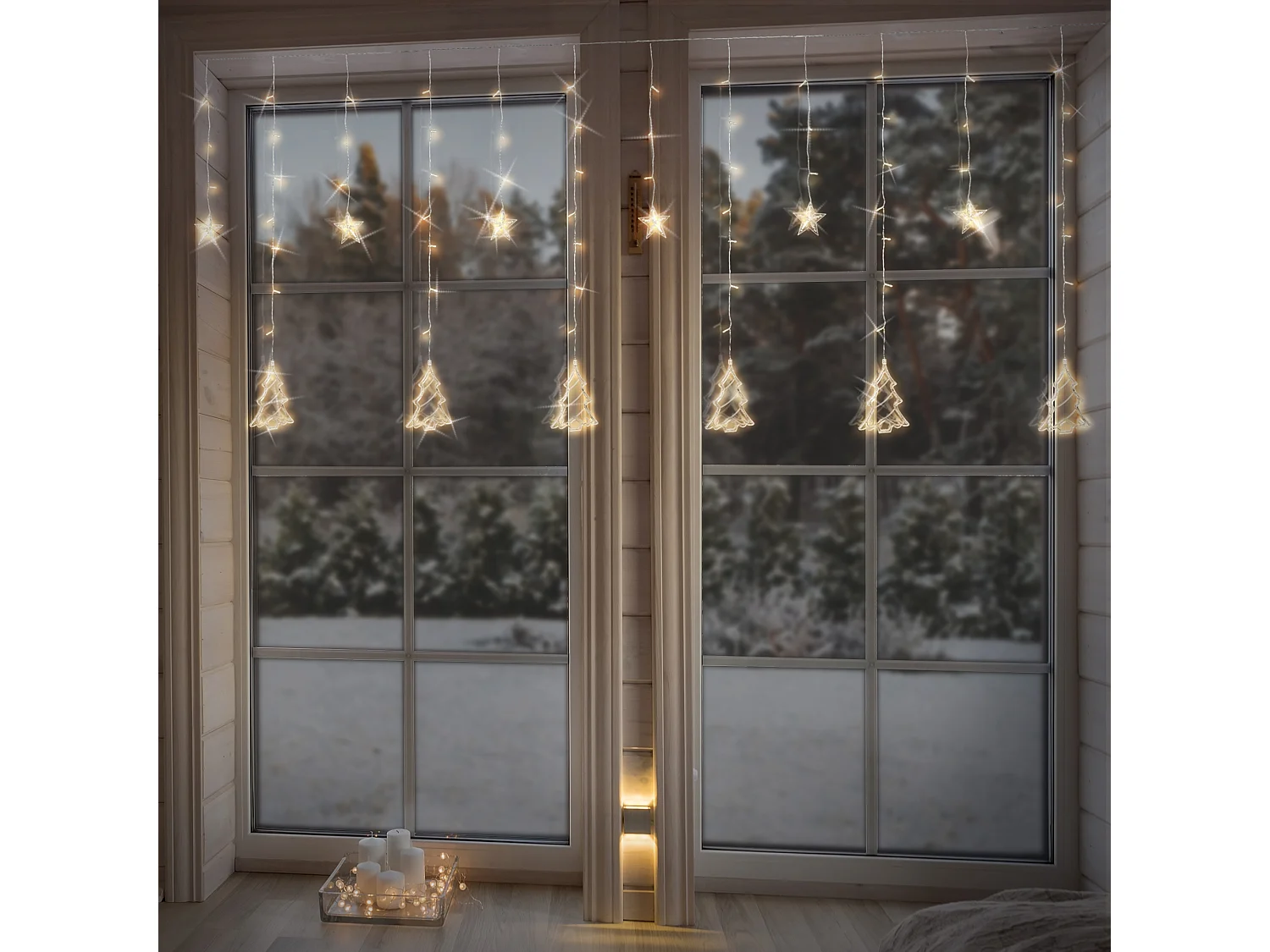 Tenda luminosa natalizia 138 LED fiocco di neve bianco caldo timer e 8 funzioni