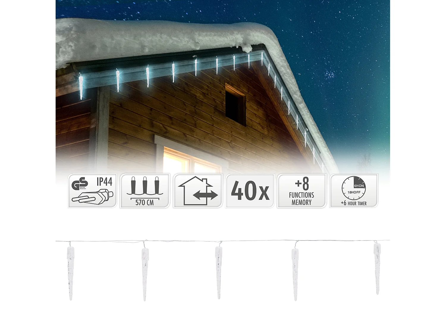 Guirlande lumineuse à LEDs forme de glaçons pluie de glace blanc froid déco Noël