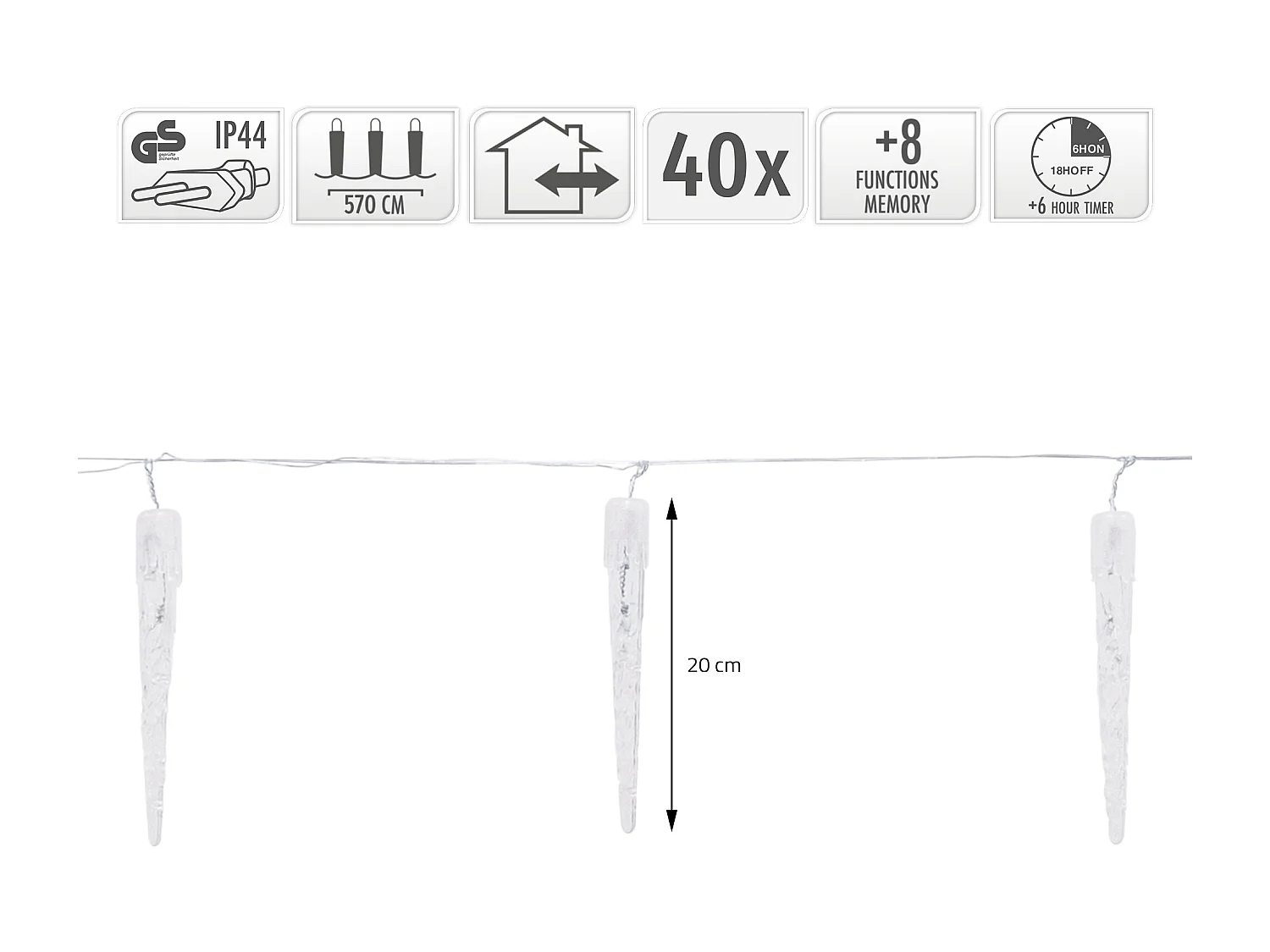 Guirlande lumineuse à LEDs forme de glaçons pluie de glace blanc froid déco Noël