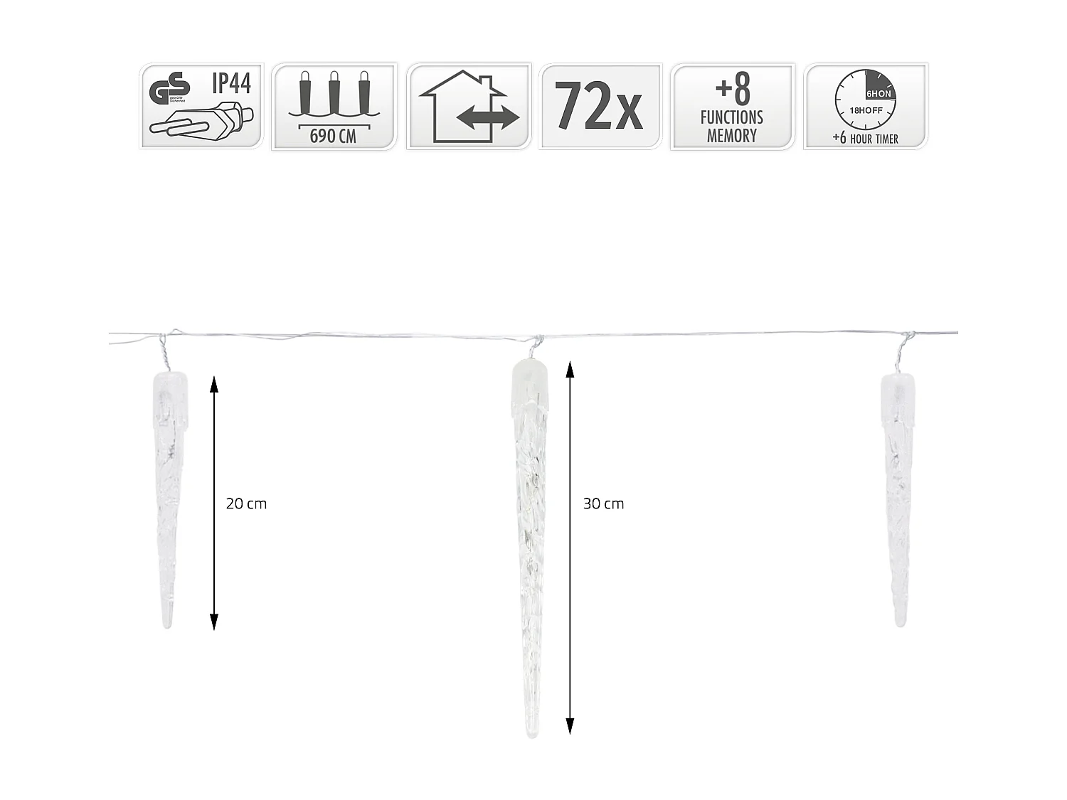 Guirlande lumineuse 72 LEDs stalactites de glace blanc froid décoration de Noël