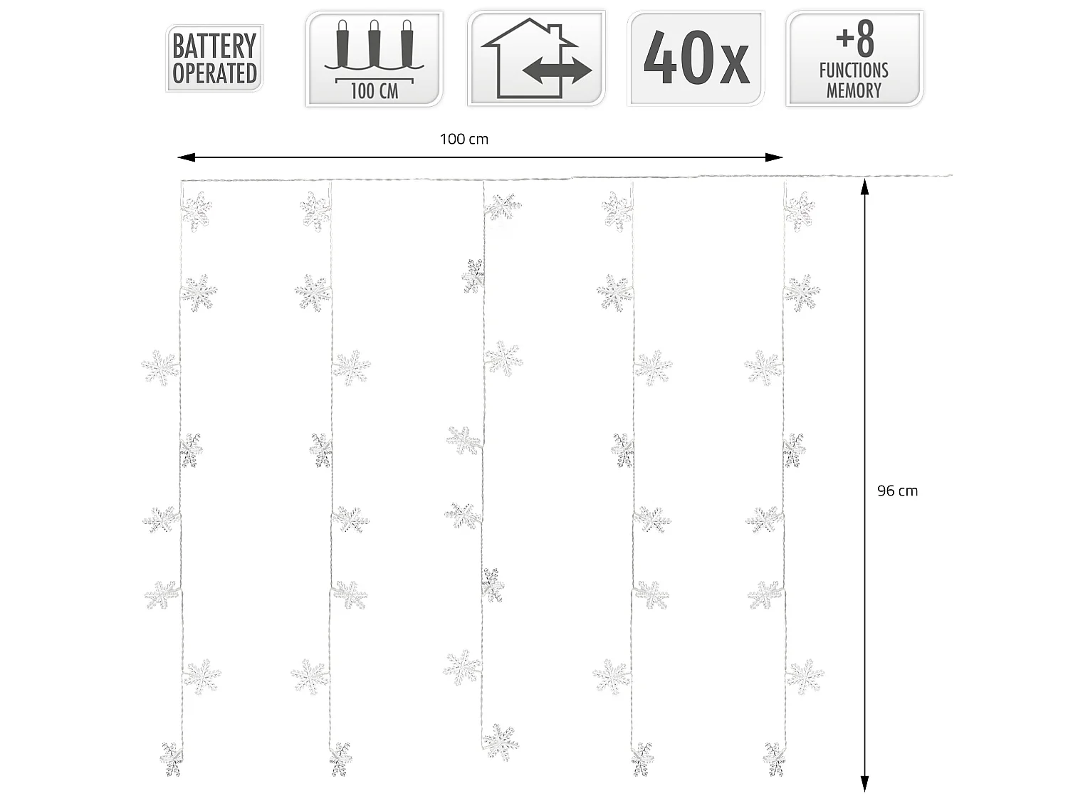 Rideau lumineux avec neige flocon décoration de Noël 40 LEDs blanc chaud 100 cm