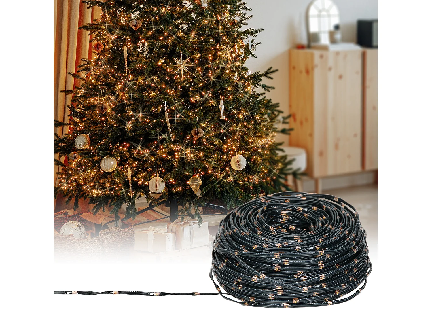 Guirlande lumineuse 1500 LED blanc chaud décoration Noël intérieur/extérieur 45m